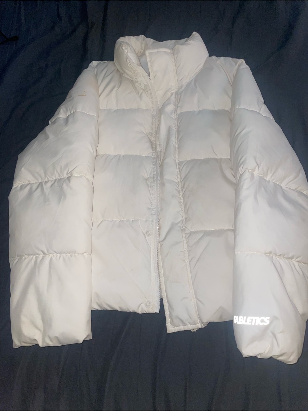 Fabletics Cream White Cropped Quilted Puffer Jacket